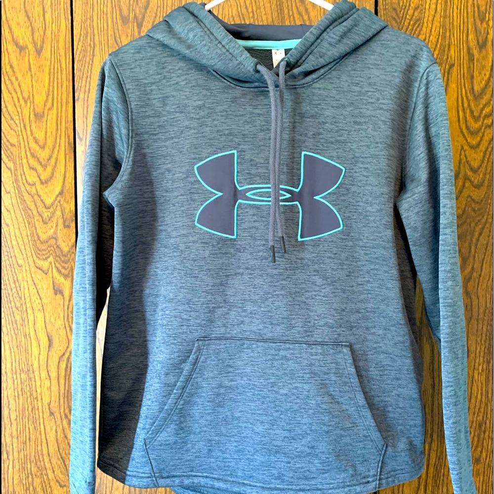 Under Armour hooded sweatshirt. Greenish gray in color.  Size small.